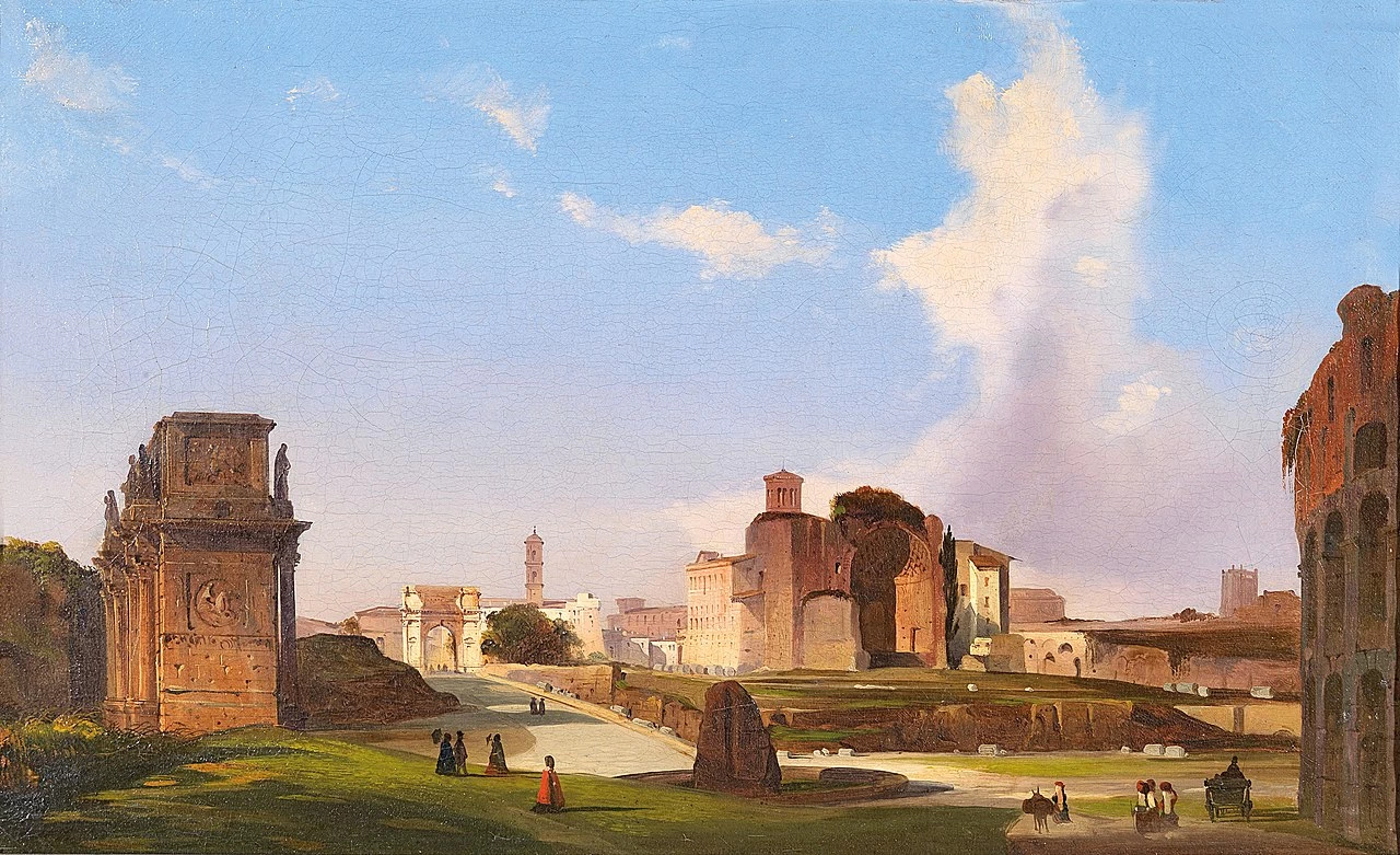 Una veduta del Foro Romano con l'Arco di Costantino